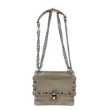 FENDI Mini Kan I Leather Chain Shoulder Bag Metallic Gray 8M0381