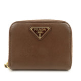 PRADA Triangle Logo Saffiano Leather Coin Case Coin Purse Brown
