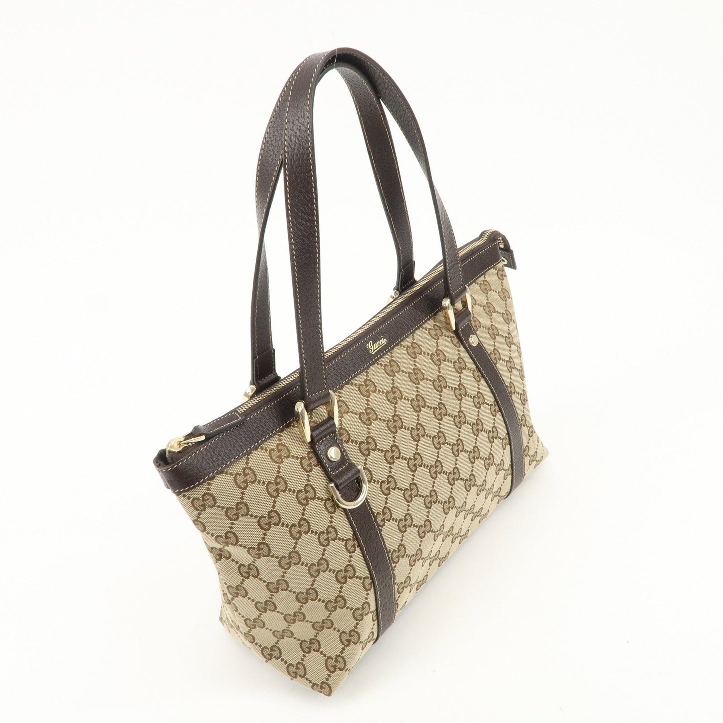 GUCCI Abbey GG Canvas Leather Shoulder Bag Beige Brown 141470  d