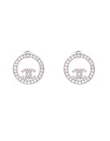 Chanel Silver Crystal Round CC Pierced Earrings
