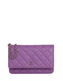 Chanel 2022 Purple Quilted Caviar Leather Wallet On Chain WOC Crossbody Bag