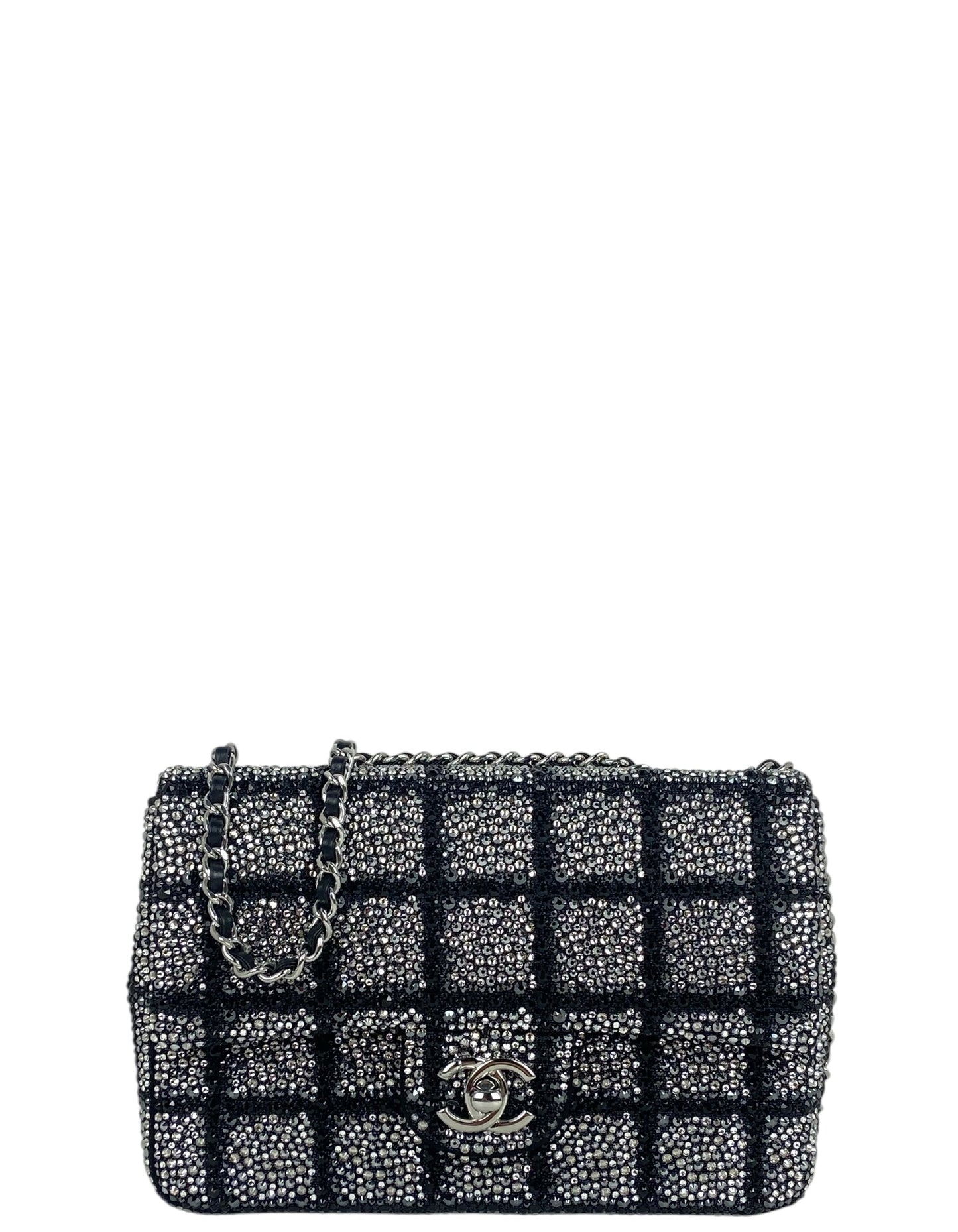 Chanel 2025 Black and Silver Strass Crystal Small Flap Bag