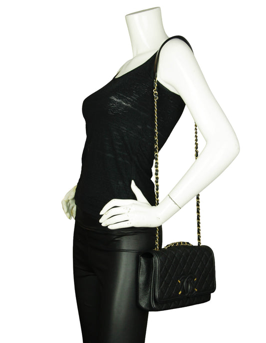 Chanel Black Caviar Medium CC Filigree Flap Crossbody Bag