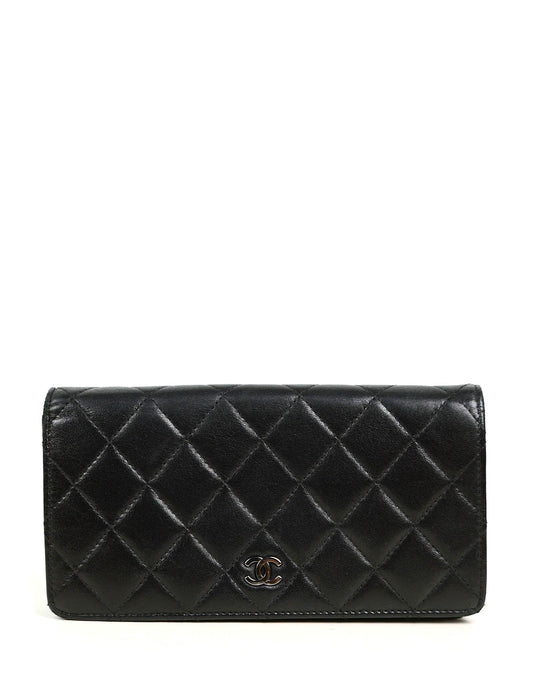 Chanel Black Lambskin Leather Quilted Yen Wallet