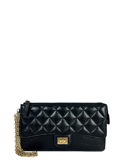 Chanel Black Leather Quilted Reissue Wallet Wristlet Bag