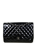 Chanel Black Patent Leather Quilted Single Flap Maxi Classic Bag