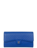 Chanel Blue Chevron CC Classic Flap Wallet