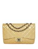Chanel Cream Crumpled Patent Quilted Single Flap Jumbo Classic Bag