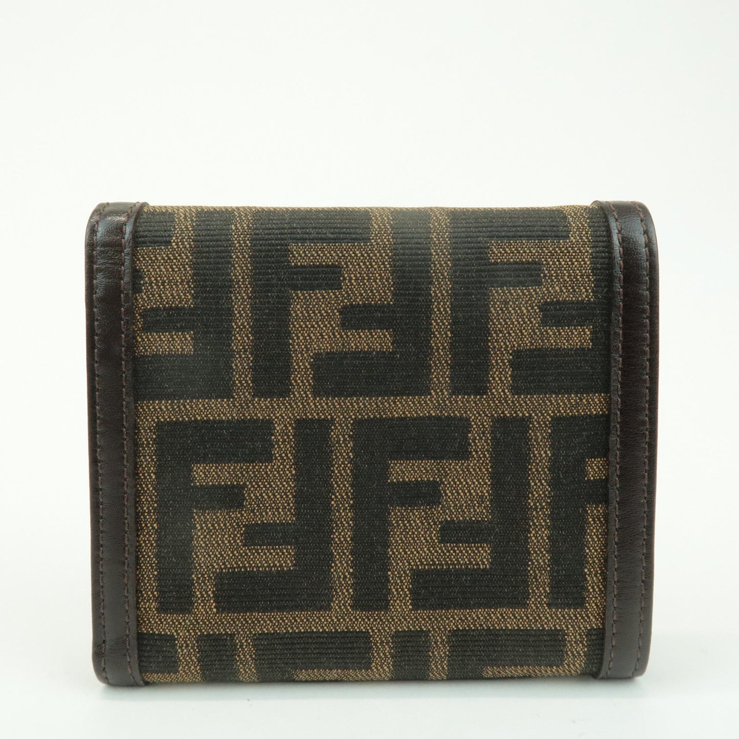 FENDI Zucca Leather Canvas Tri-fold Wallet Black Brown 30794  d