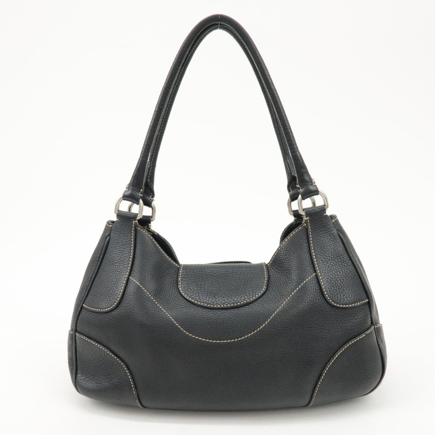 PRADA Logo Leather Shoulder Bag Hand Bag Black BR3593  d
