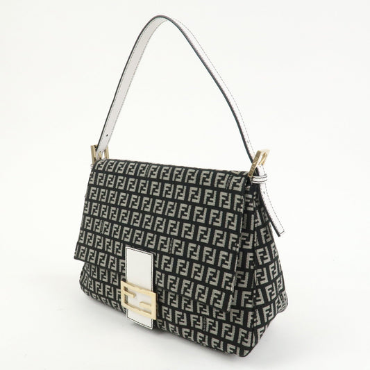 FENDI Mamma Baguette Zucchino Leather Canvas Shoulder Bag 8BR001