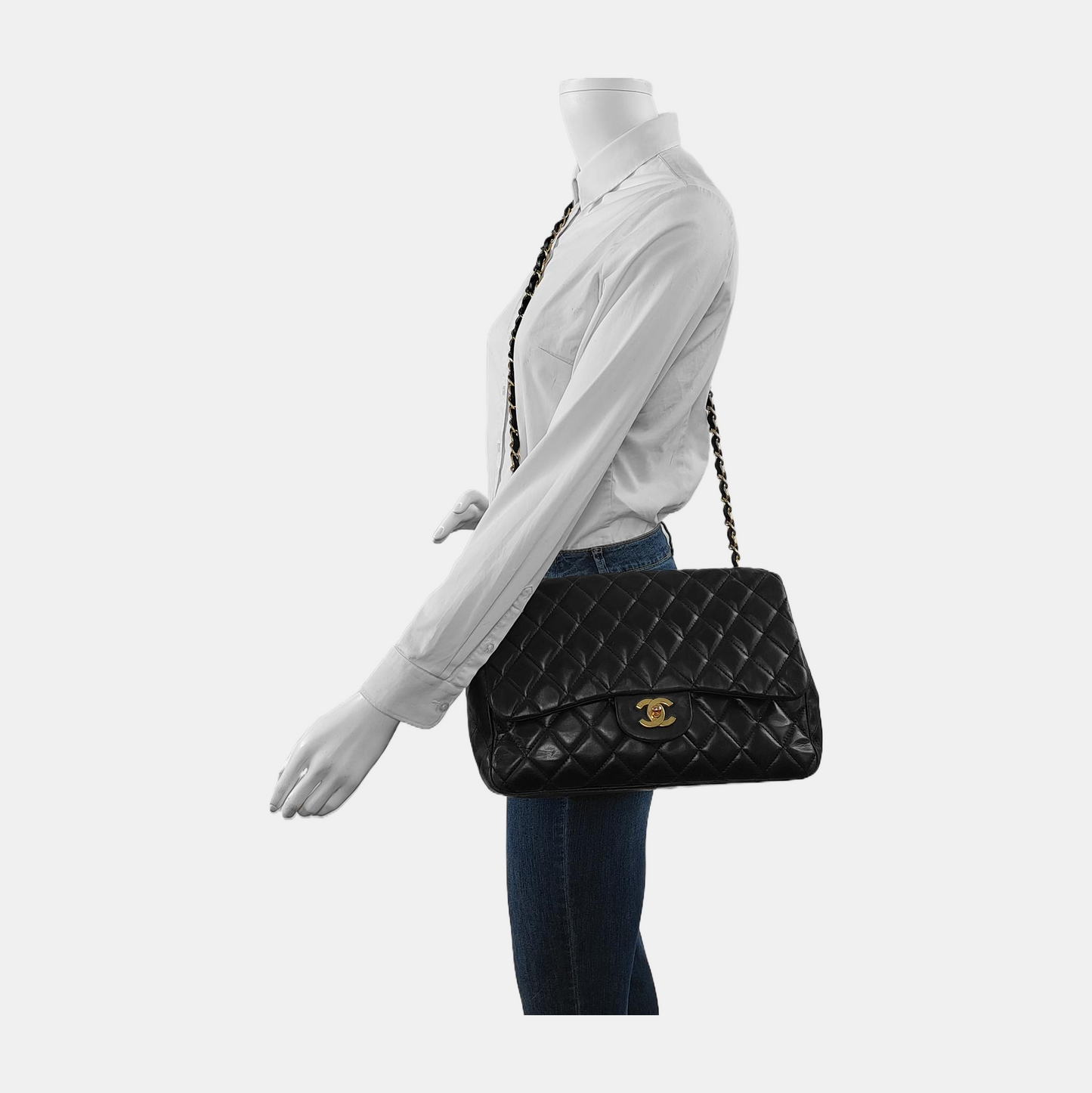 Chanel Classic Flap Jumbo   Black Lambskin Leather Single Flap 24k Gold Hardware, 2008-2009