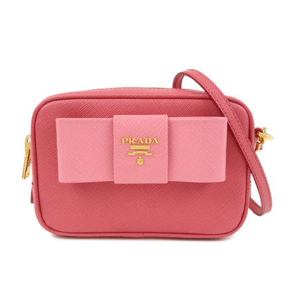 PRADA Saffiano Leather Ribbon Mini Camera Shoulder Bag Pink 1N1674