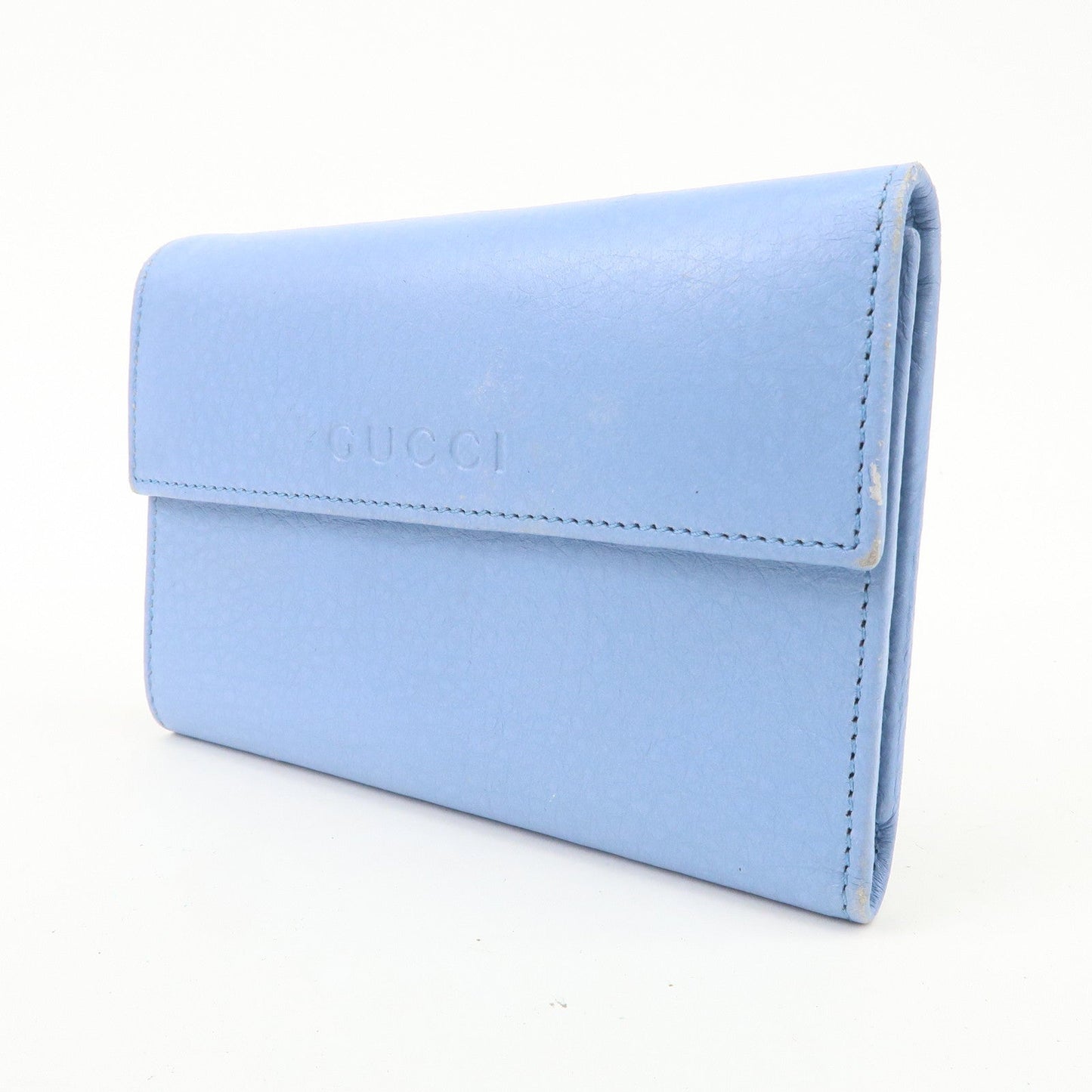 GUCCI Trifold Leather Wallet Blue Gold Hardware 346057  d