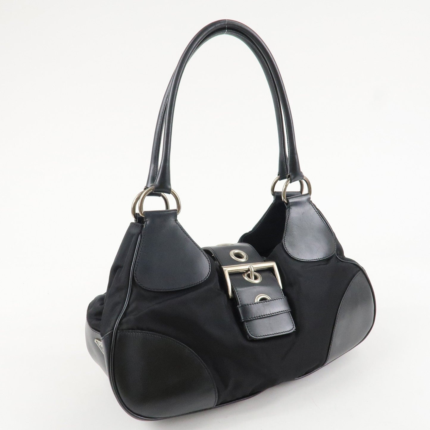 PRADA Moon Silhouette Shoulder Bag Hand bag Black Silver HDW BR0828  d
