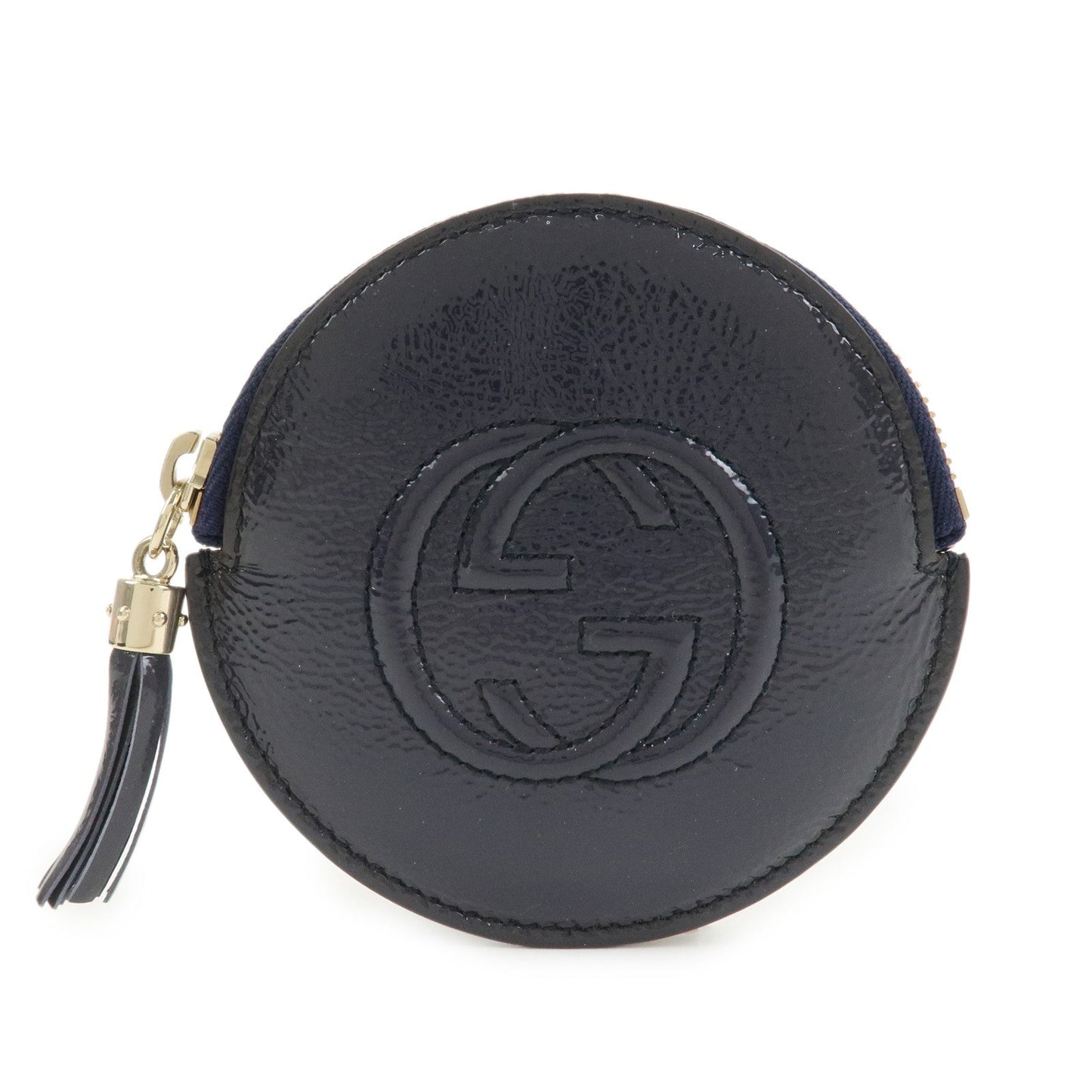 GUCCI Interlocking G Patent Leather Coin Case Navy  337946