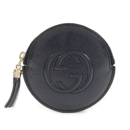 GUCCI Interlocking G Patent Leather Coin Case Navy  337946
