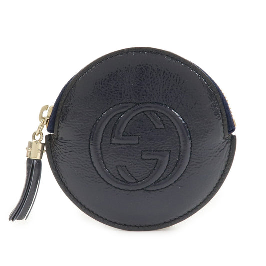 GUCCI Interlocking G Patent Leather Coin Case Navy  337946