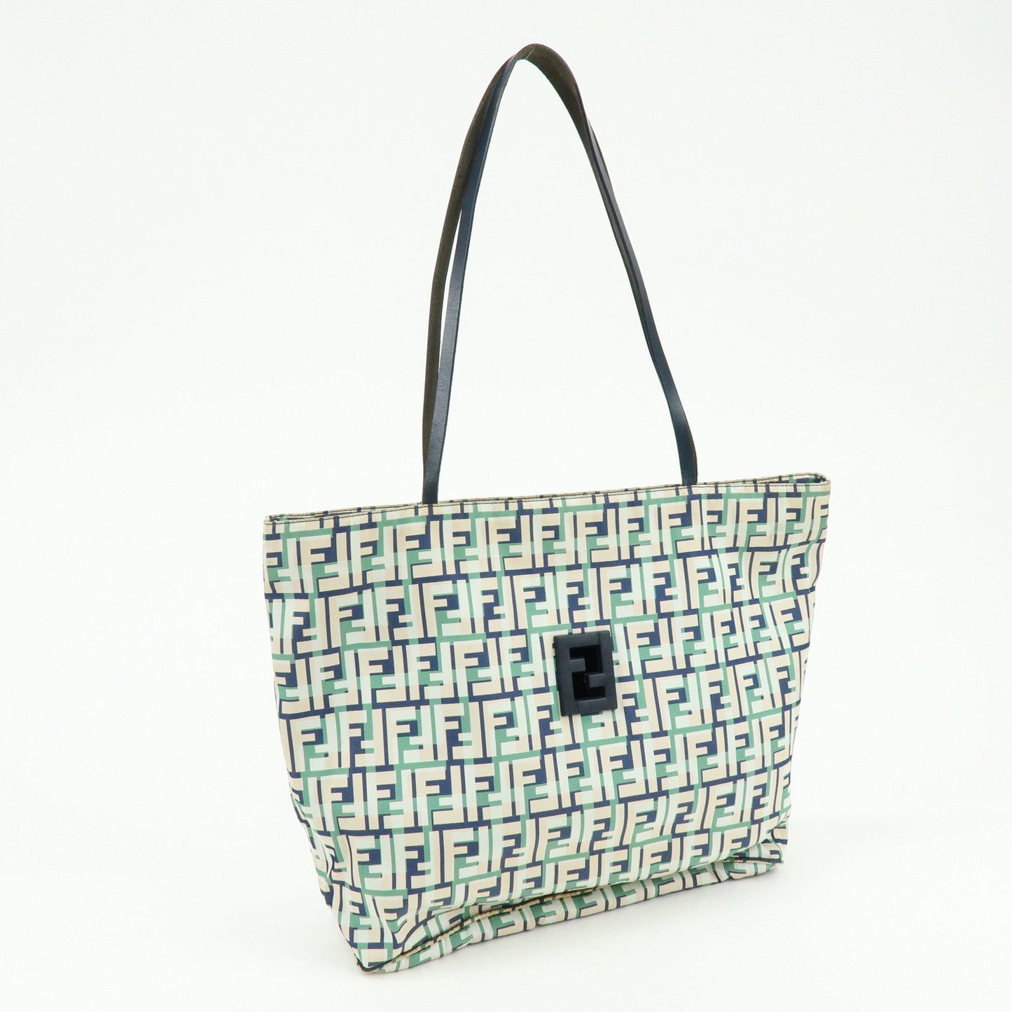 FENDI Zucca Nylon Leather Tote Bag Shoulder Bag Navy Green