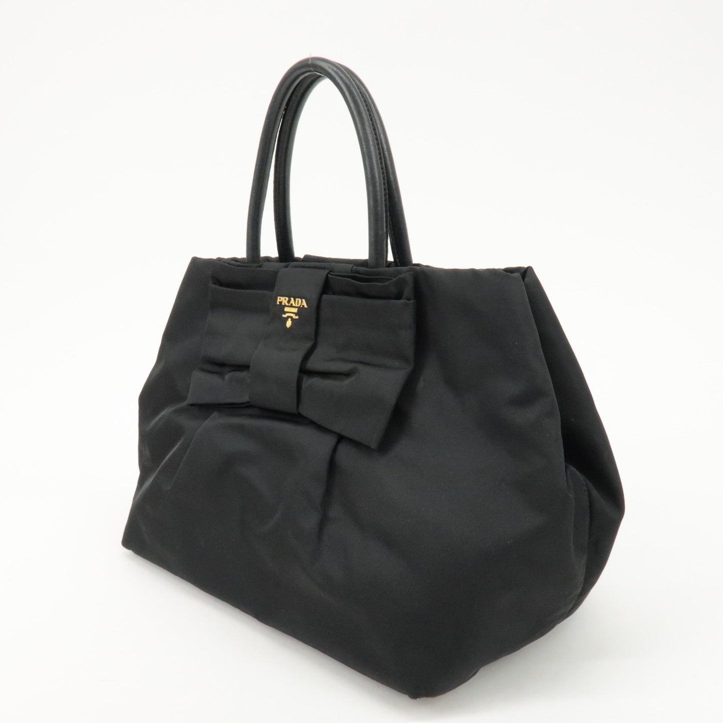 PRADA Nylon Leather Ribbon Hand Bag Tote Bag Black BN1601  d
