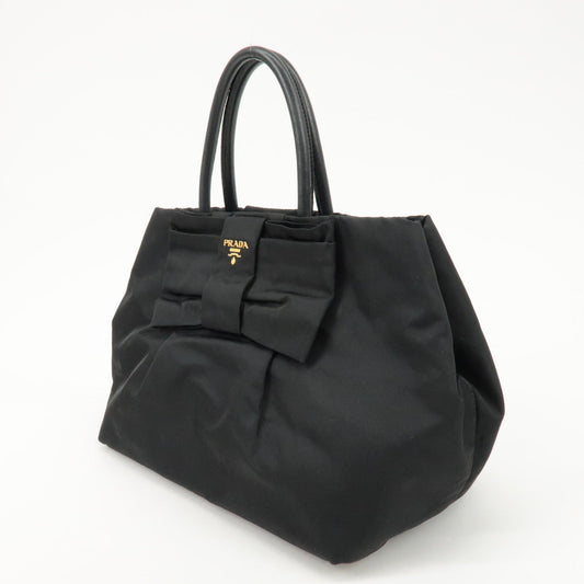 PRADA Nylon Leather Ribbon Hand Bag Tote Bag Black BN1601  d