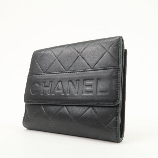 CHANEL Logo Matelasse Lamb Skin Bi-fold Wallet Black