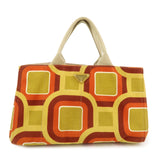 PRADA Triangle Logo Canapa Large Tote Hand Bag Orange Yellow BN1872