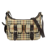 BURBERRY Nova Plaid Canvas Leather Shoulder Bag Hand Bag  d