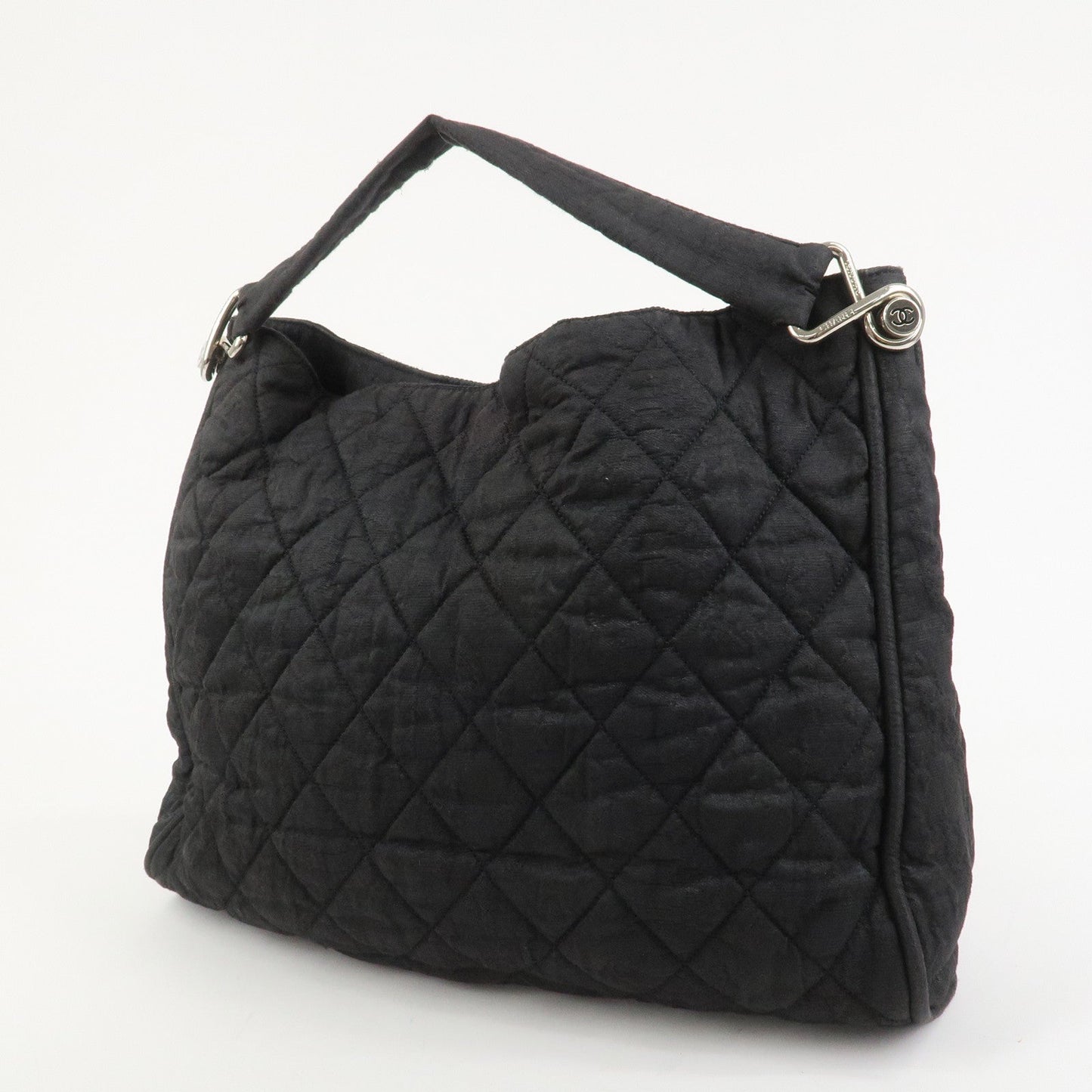 CHANEL Matelasse Canvas Large Shoulder Bag Black Silver