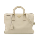 PRADA Triangle Logo Leather 2Way Bag Hand Bag Beige Gold Hardware  d