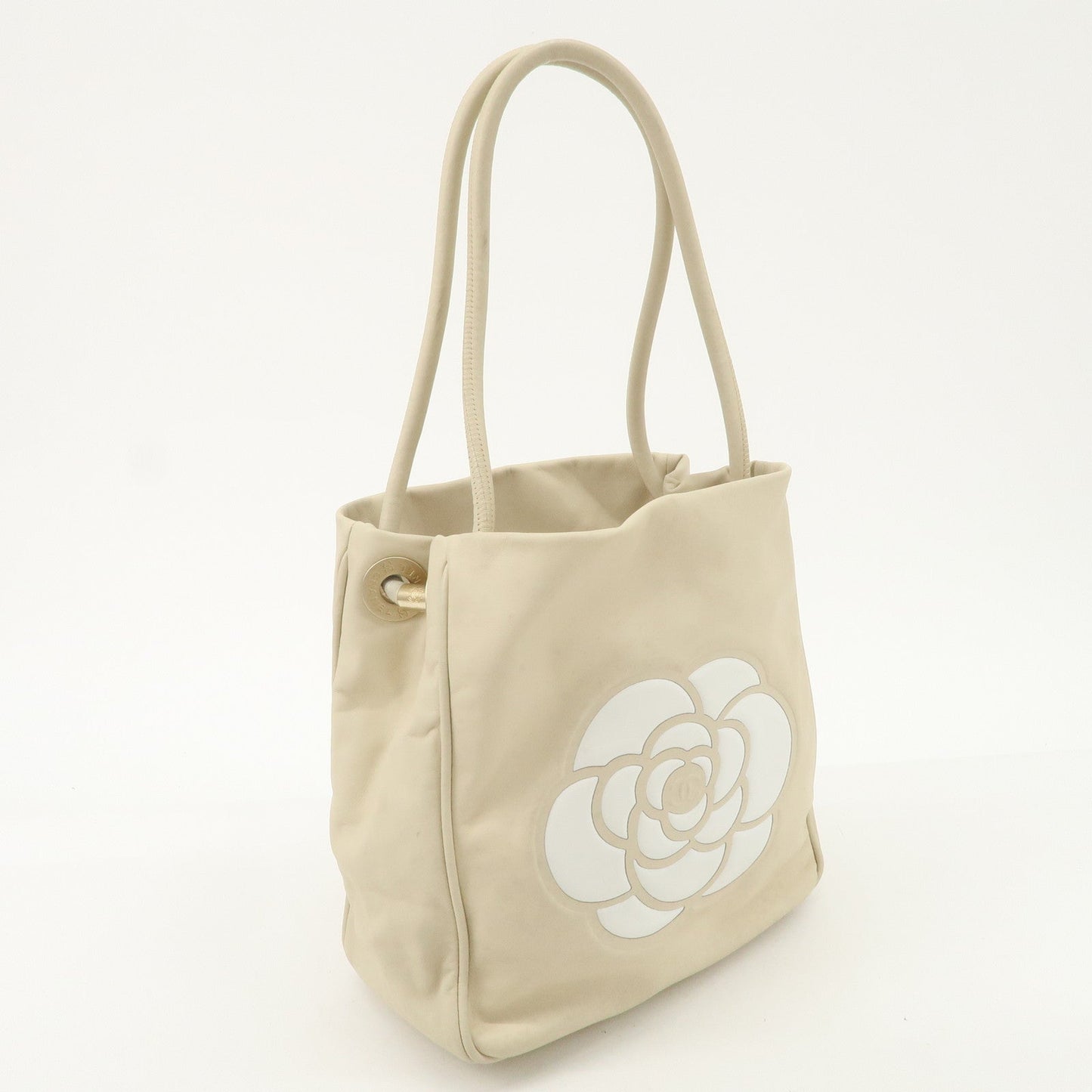 CHANEL Cameria Leather Tote Bag Shoulder Bag Beige White A20856  d