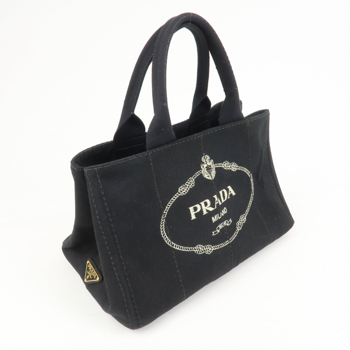 PRADA Logo Canapa Canvas Denim Tote Bag Hand Bag B1877B