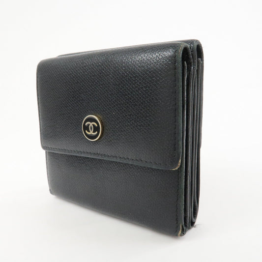 CHANEL COCO Button Leather W Hook Compact Wallet Black A20902