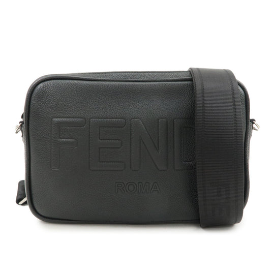 FENDI Logo Leather Camera Case Shoulder Bag Black 7M0286