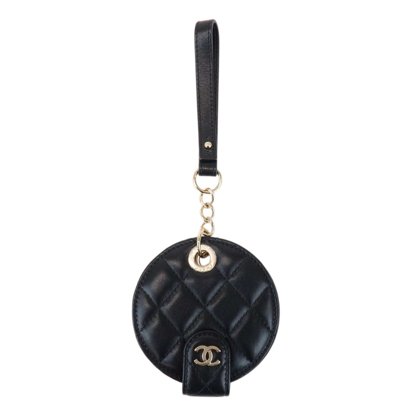 CHANEL Matelasse COCO Mark Lamb Skin Bag Charm Key Chain Black