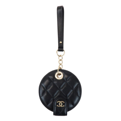 CHANEL Matelasse COCO Mark Lamb Skin Bag Charm Key Chain Black