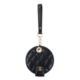 CHANEL Matelasse COCO Mark Lamb Skin Bag Charm Key Chain Black