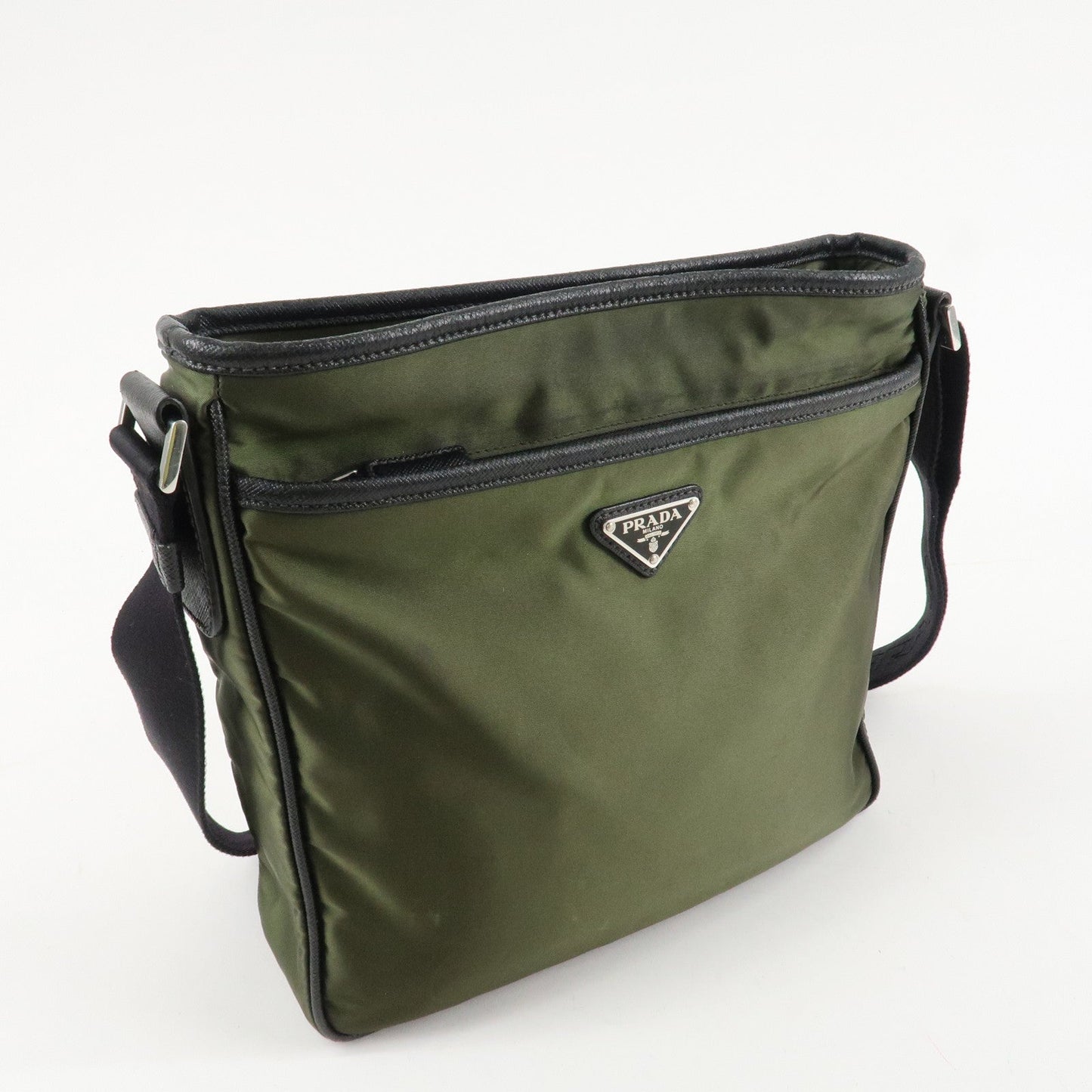 PRADA Triangle Logo TESSUTO+SAFFIAN Leather Nylon Shoulder Bag 2VH797  d