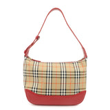 BURBERRY Canvas Leather Nova Plaid Shoulder Bag Hand Bag Beige Red