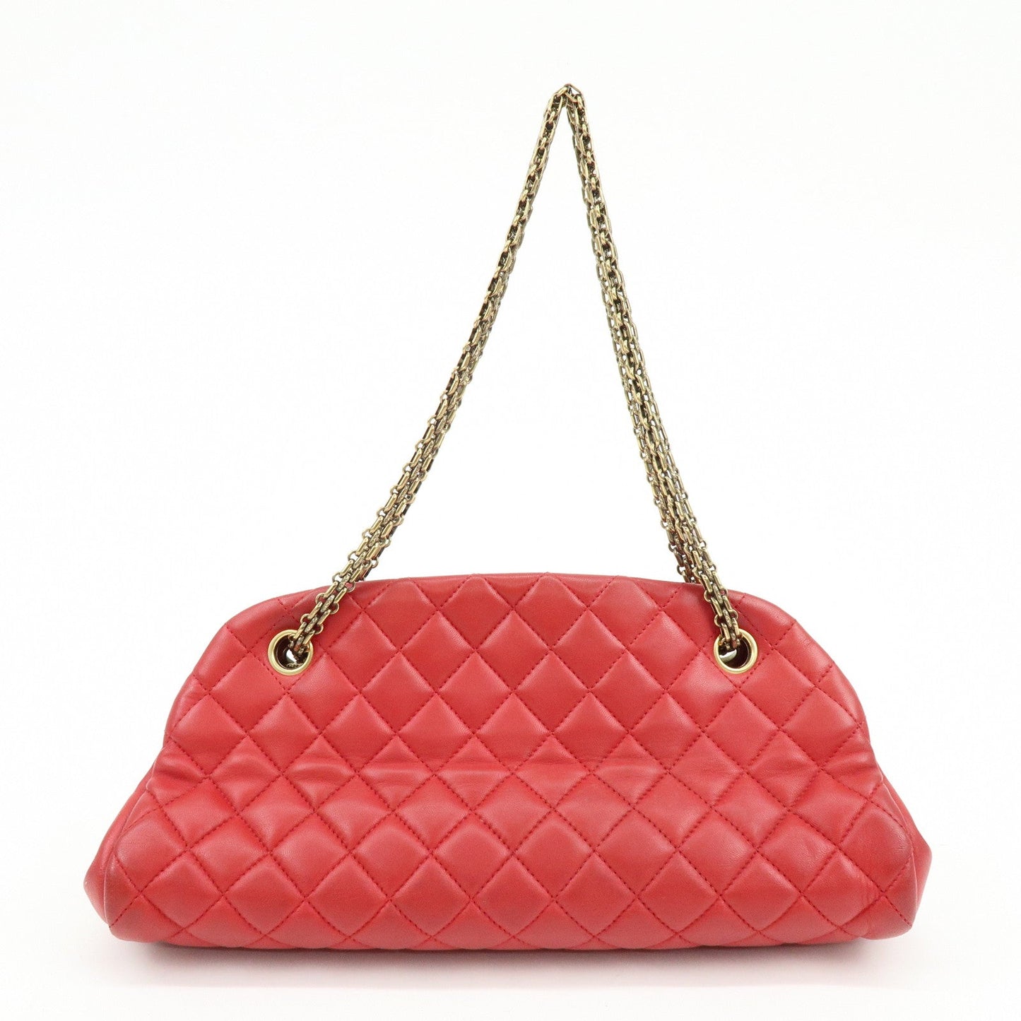 CHANEL Mademoiselle COCO Mark Lamb SKin Chain Shoulder Bag Red