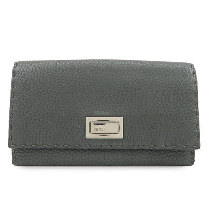 FENDI Selleria Leather Peekaboo Bi-Fold Long Wallet Gray 8M0308
