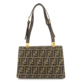 FENDI Zucca Canvas Leather Shoulder Bag Hand Bag Brown Black