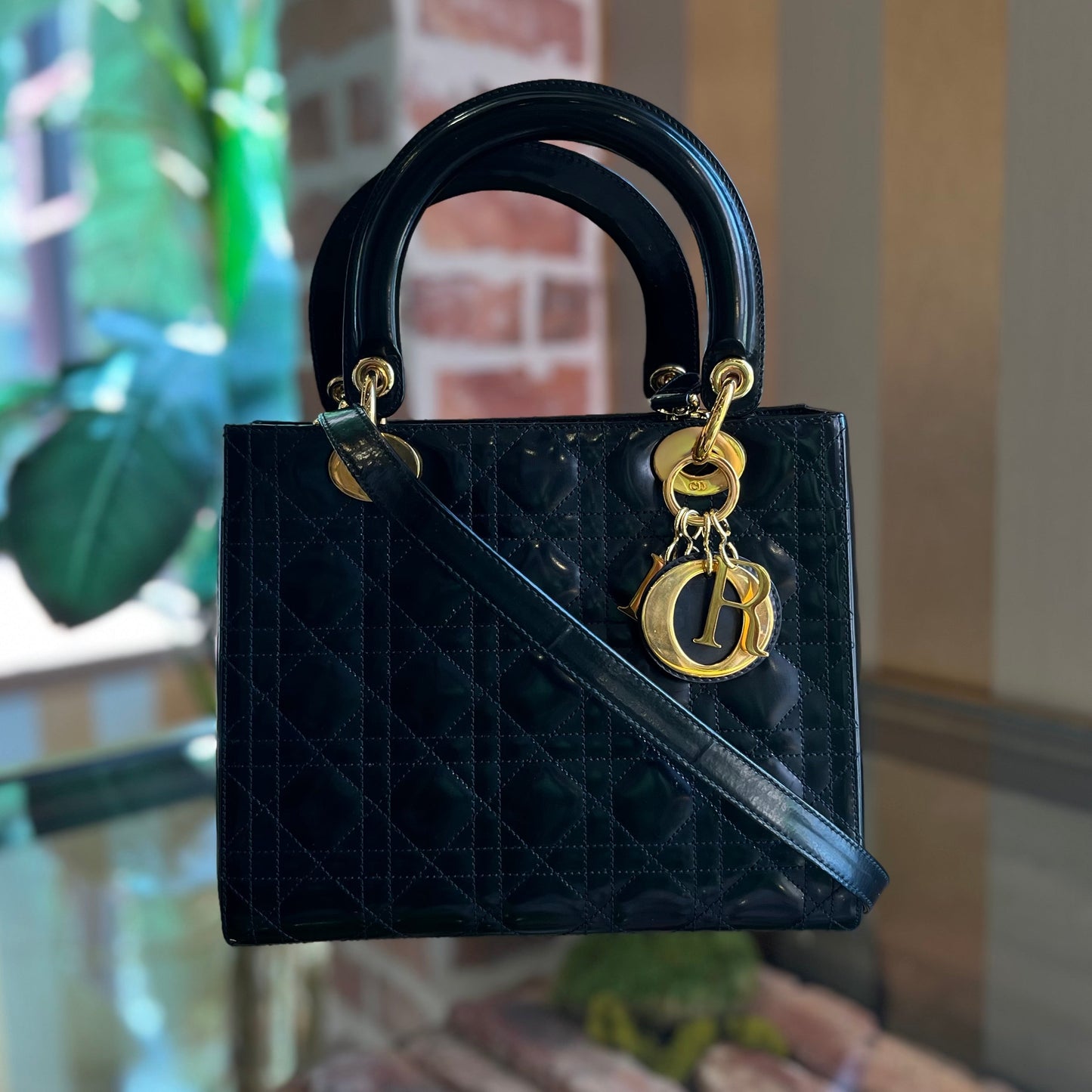 CHRISTIAN DYOR Lady DYOR Medium Patent Cannage Tote Bag
