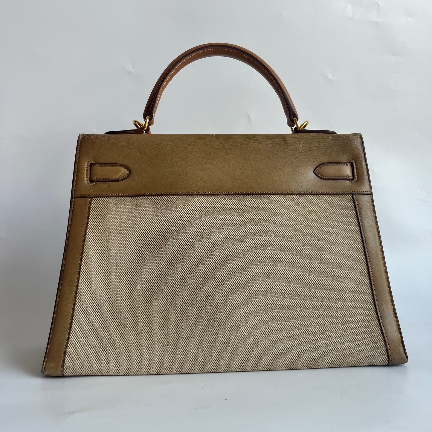 Hermes Kelly 32 Sellier   Natural Leather and Canvas Gold Hardware