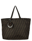 Fendi NWT Brown Monogram Nylon Foldaway Tote Bag w/ Tamburo Pocket Charm
