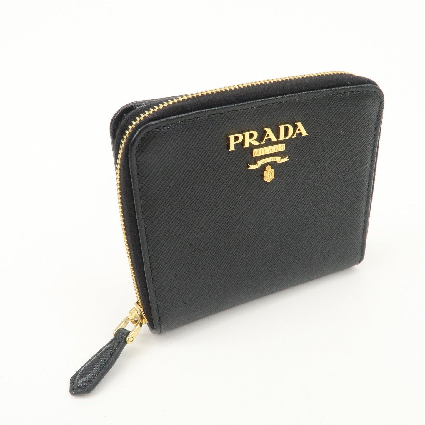 PRADA Logo Saffiano Leather Round Zippy Wallet Black 1MM268