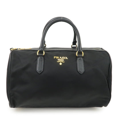 PPRADA Logo Nylon Leather Boston Bag Hand Bag Black Gold HDW  d