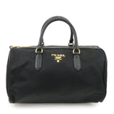 PPRADA Logo Nylon Leather Boston Bag Hand Bag Black Gold HDW  d