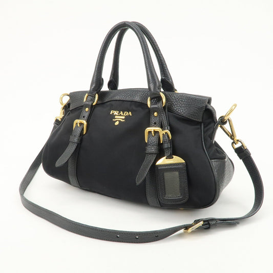PRADA Nylon Leather 2WAY Bag Hand Bag Shoulder Bag Black BN2032