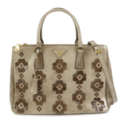 PRADA Patent Leather Flower Galleria 2Way Tote Bag Greige BB2274F